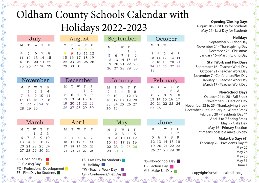 Oldham County Schools Calendar With Holidays 2022 2023