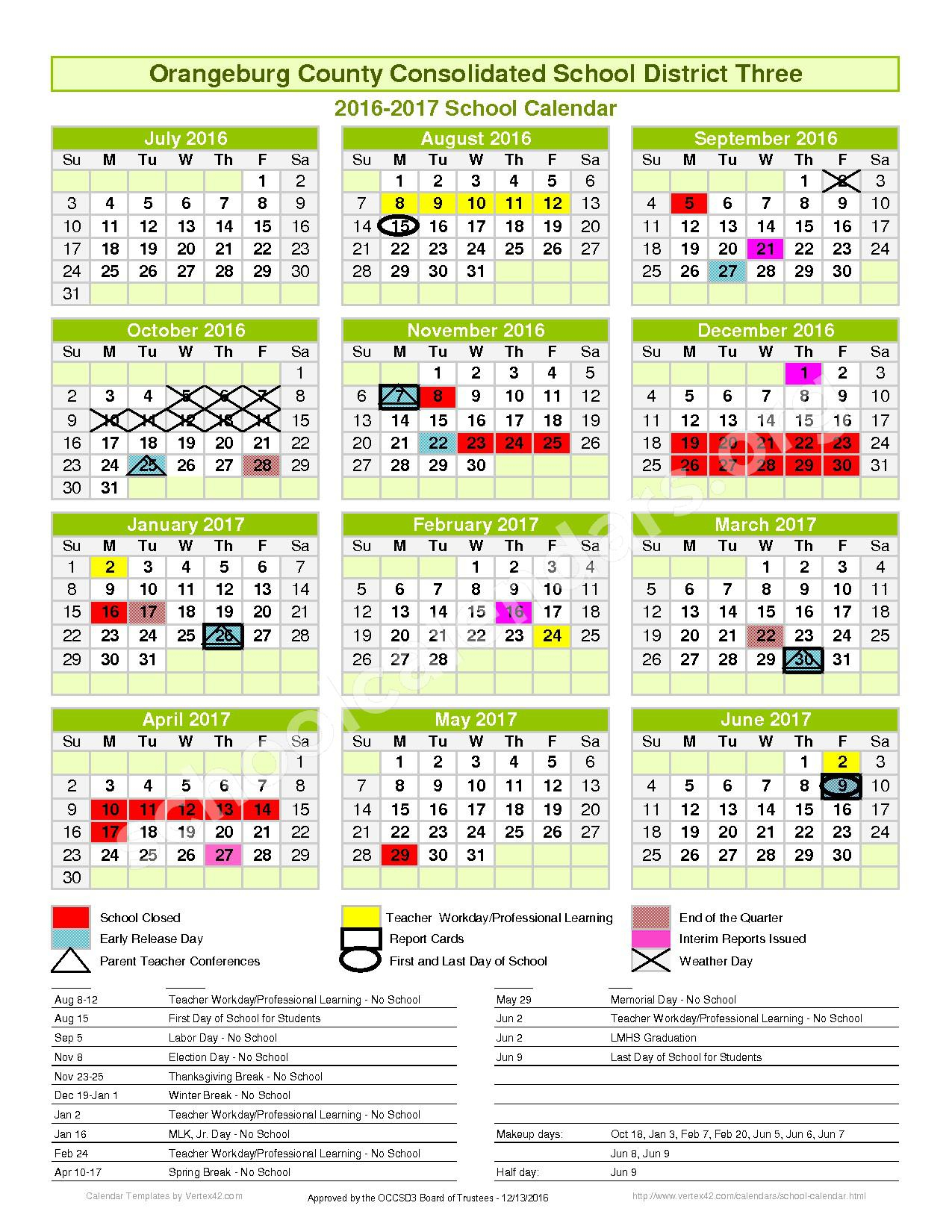 Orangeburg School District 3 Calendars Holly Hill SC