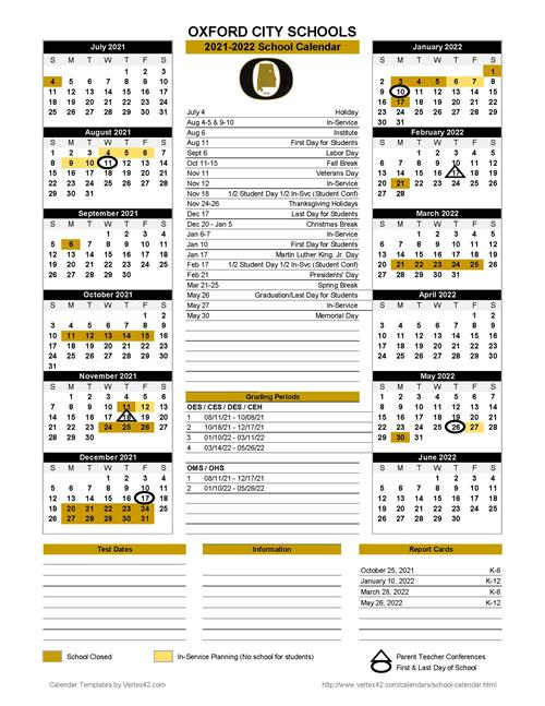 New Oxford Elementary School Calendar 2023