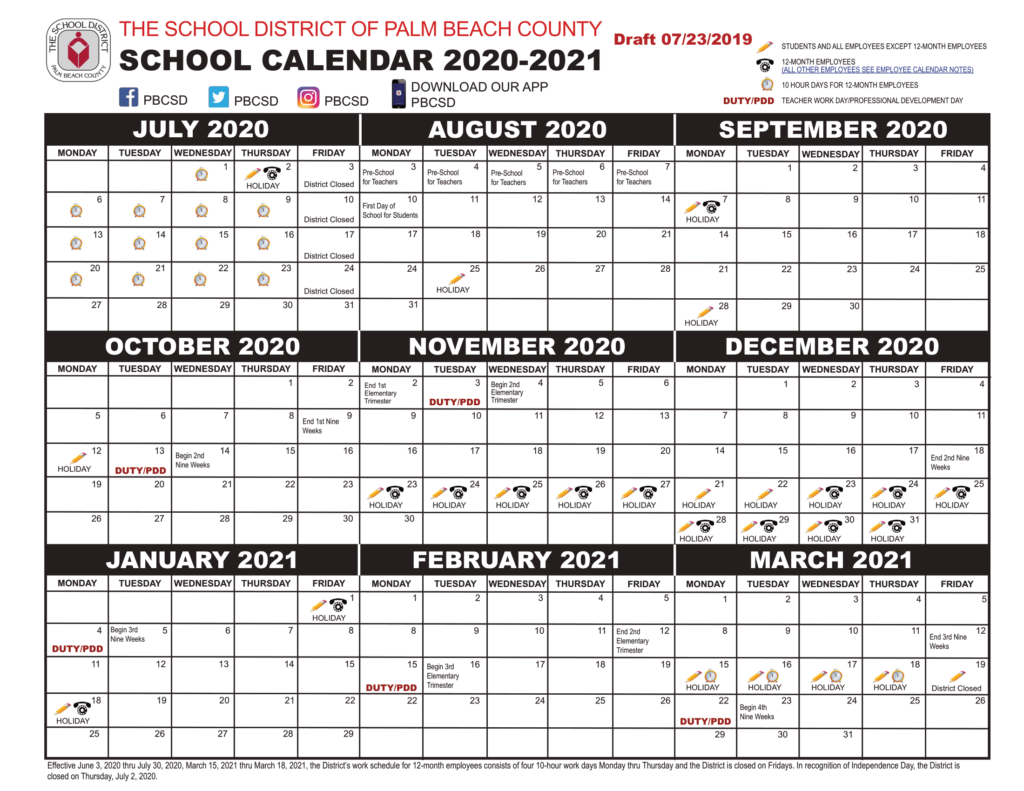 Palm Beach 2020 County Public School Calendar PDF County School