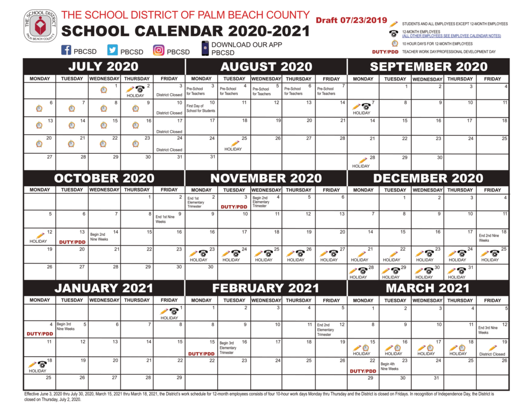 Palm Beach 2020 County Public School Calendar PDF County School 