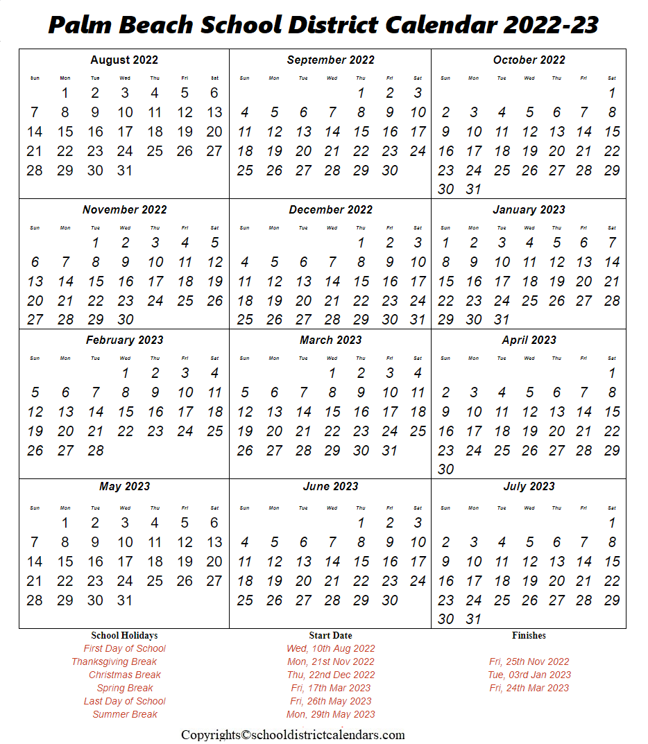 Palm Beach District Schools Calendar 2023