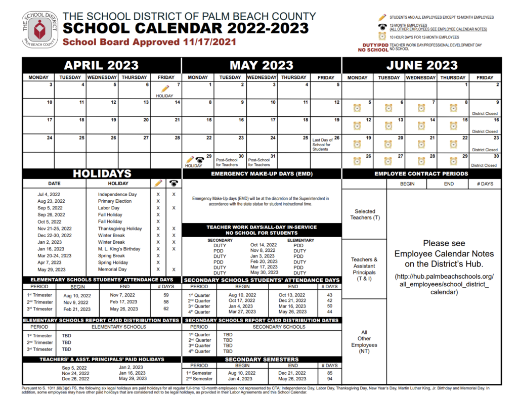 Palm Beach County School Calendar 2022 2023