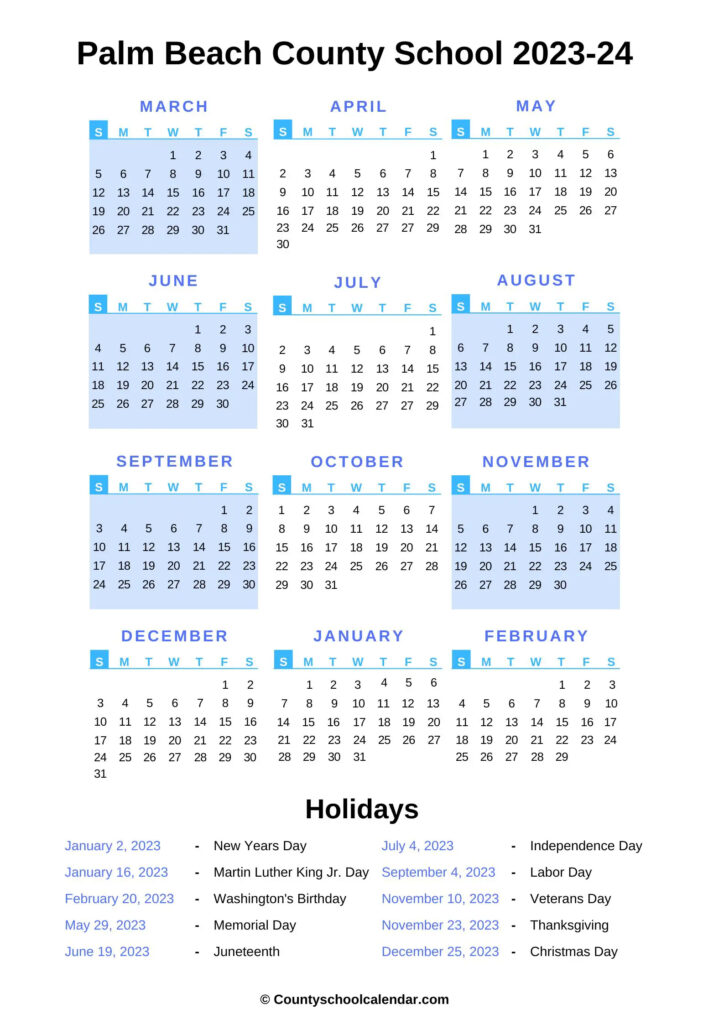 Palm Beach County School Calendar 2022 2023 With Holidays