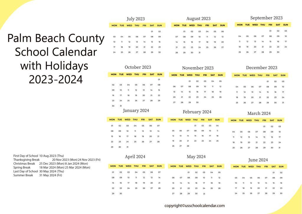Palm Beach County School Calendar US School Calendar