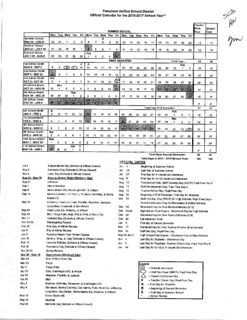 Pasadena Unified Calendar For 2022 2023 January Calendar 2022