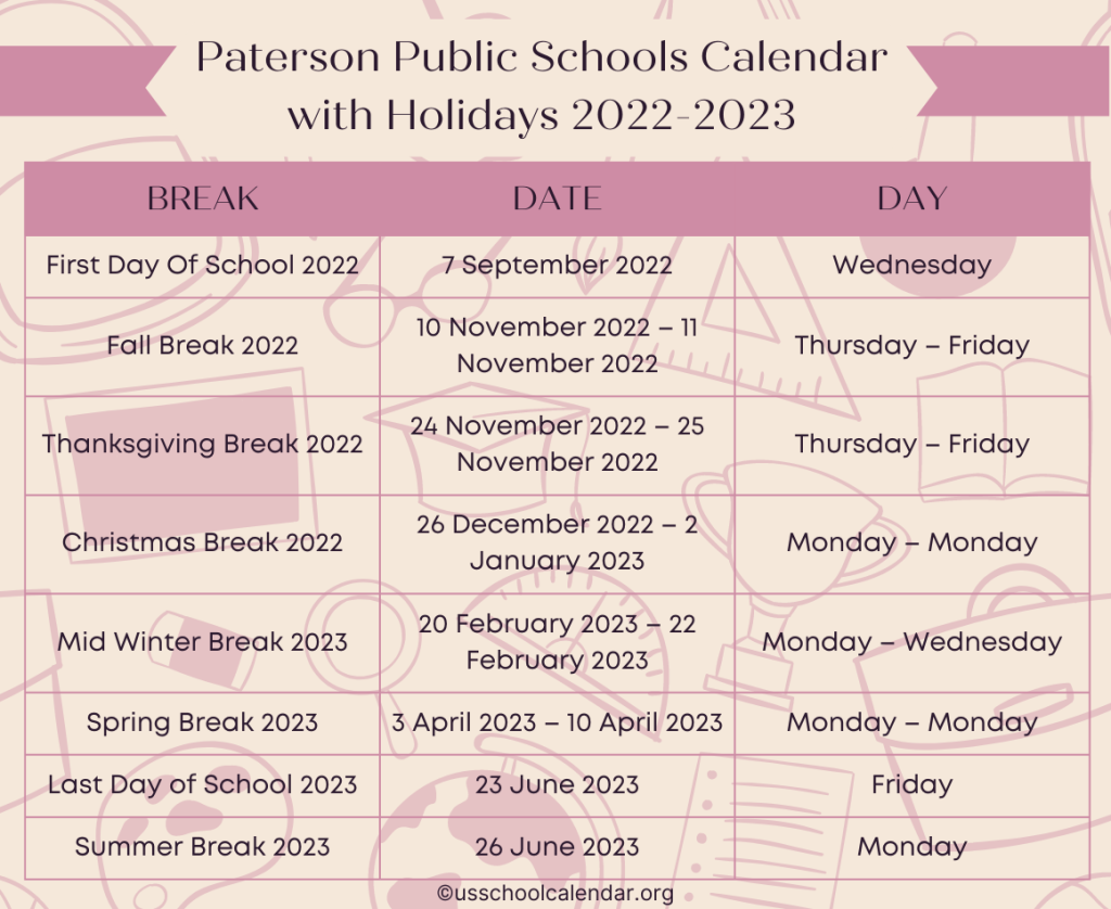 Paterson Public Schools Calendar 2022 US School Calendar