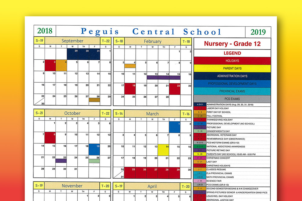 Peguis Central School Calendar 2018 2019 Peguis First Nation