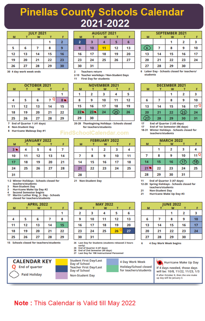 Pinellas County Schools Calendar 2021 2022 List Of Holidays