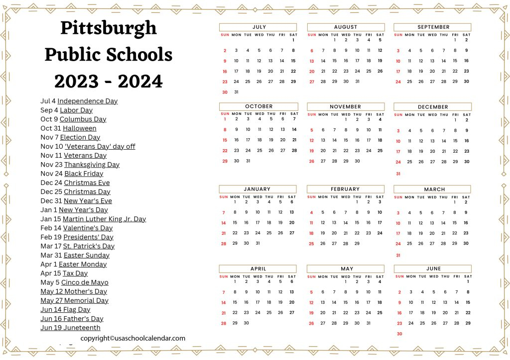 Pittsburgh Public Schools Calendar Holidays 2023 2024