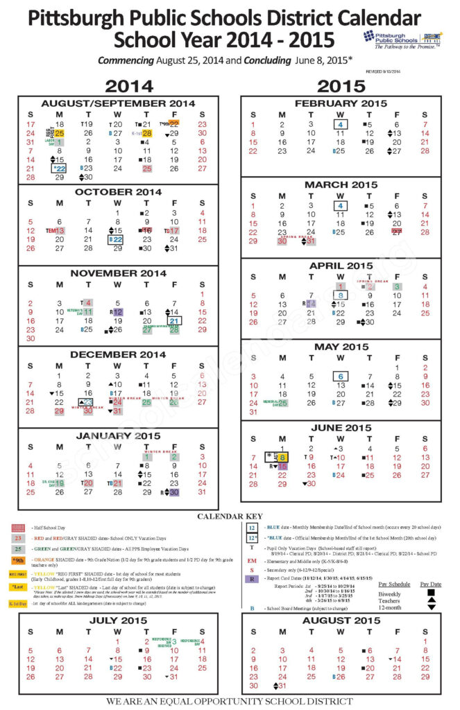 Pittsburgh Public Schools Calendars Pittsburgh PA