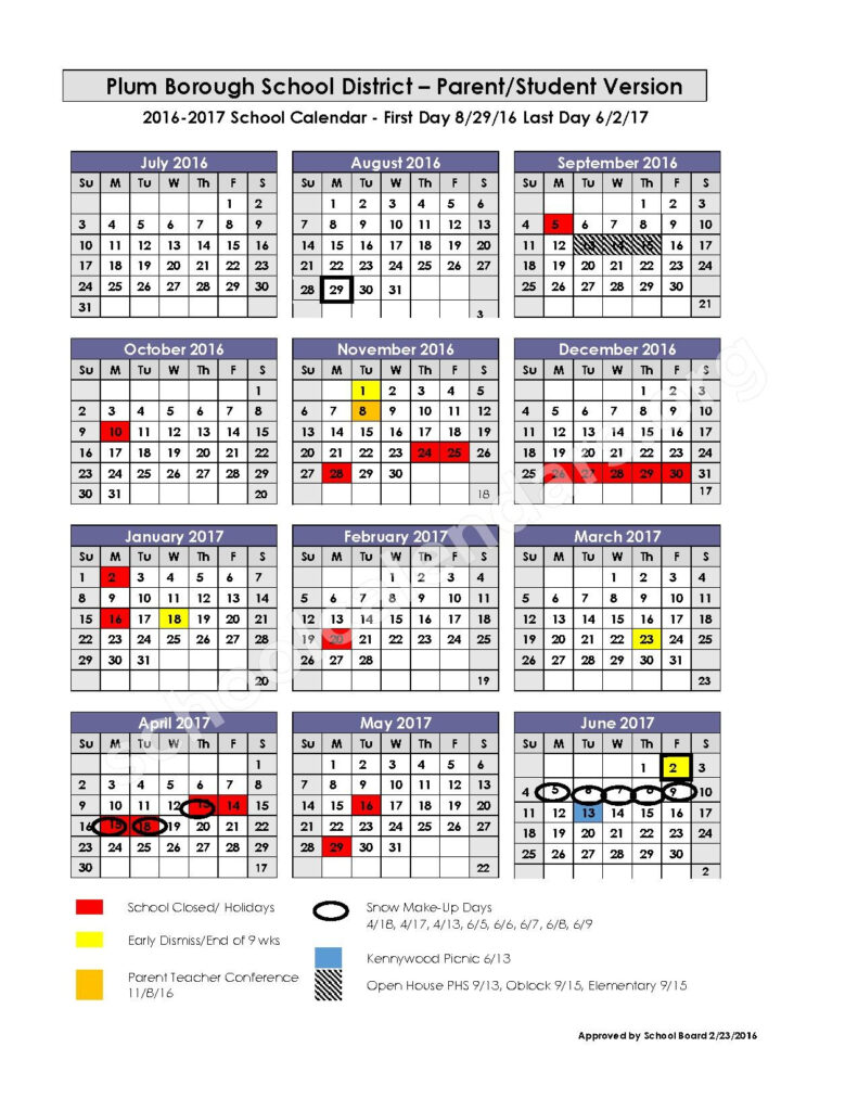 Plum Borough School District Calendars Plum PA