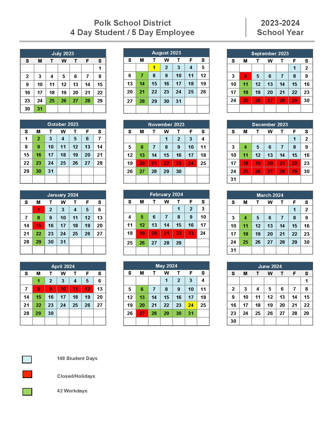 Polk County Schools Calendar 2023 2024 In PDF