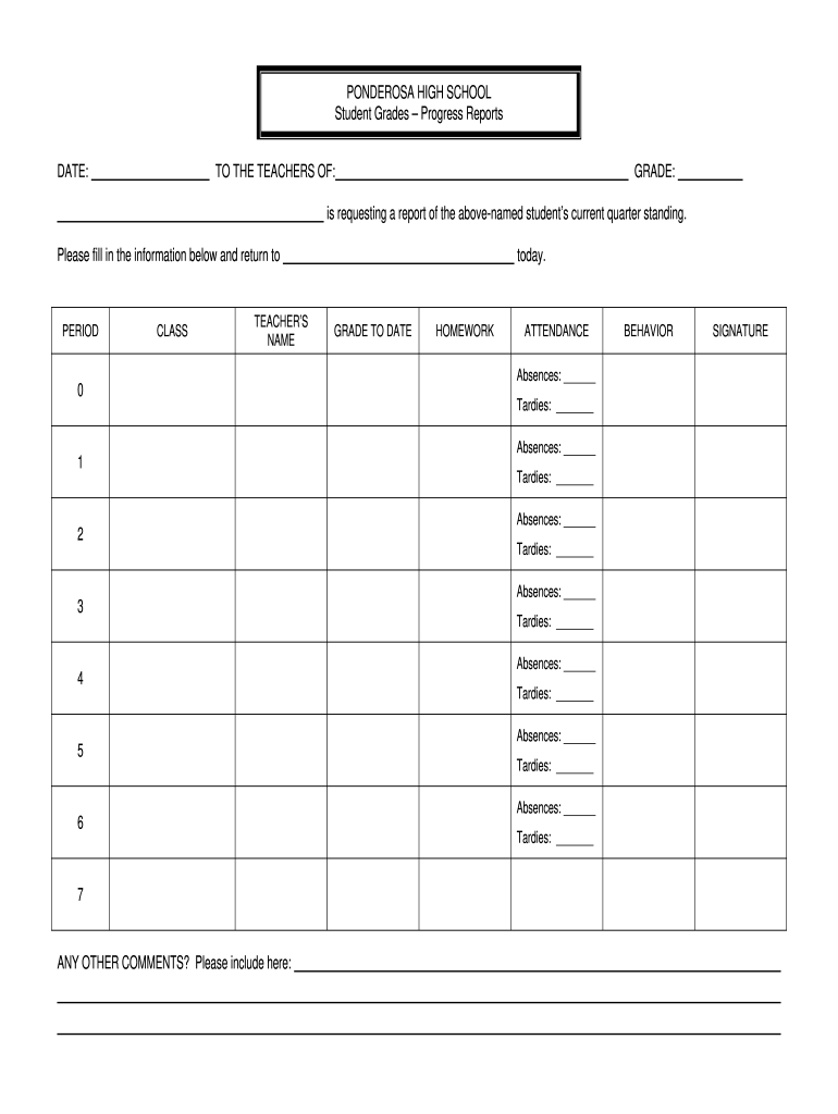 Ponderosa Grades Progress Printable Fill Online Printable Fillable 