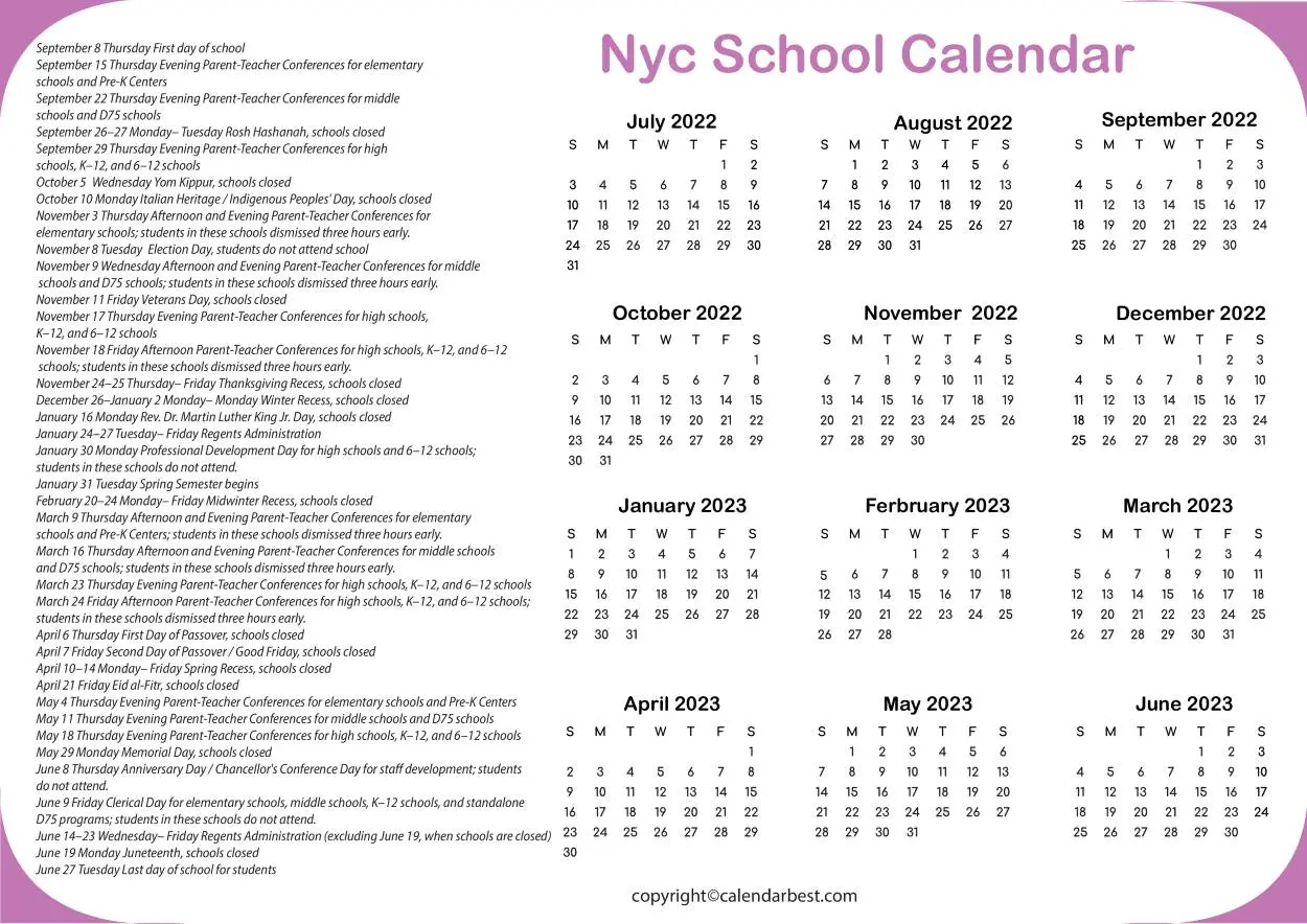 Printable Nyc School Calendar 2023 Free Printable Calendar 2023 
