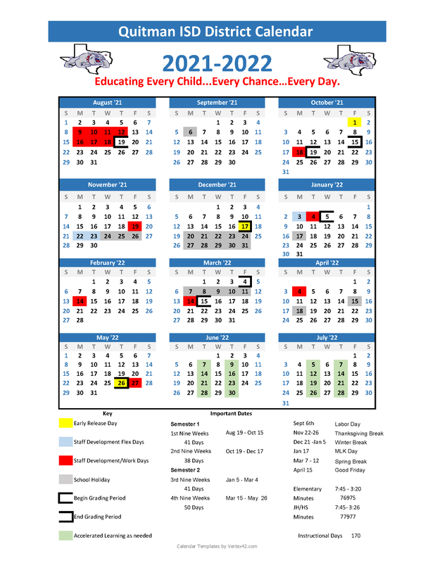 Quitman Independent School District Calendar 2023 2024