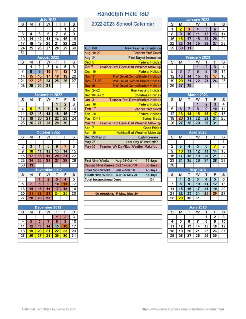 Randolph Field Independent School District Calendar 2022 2023