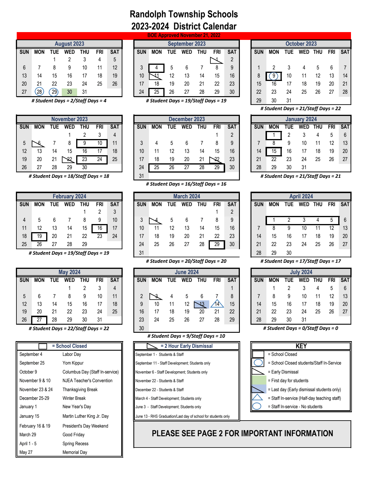 Randolph Township School District Calendar 2023 2024 In PDF