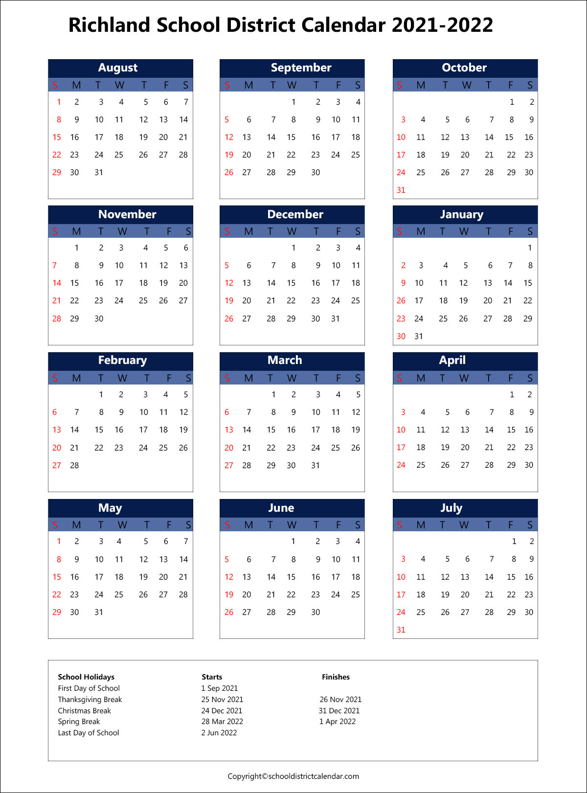 Richland One Calendar 2022 2023 May 2022 Calendar