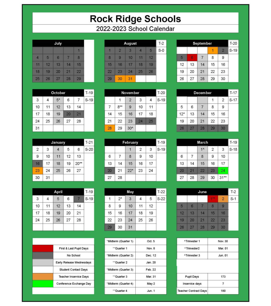 Rock Ridge Public Schools Holiday Breaks Calendar 2022 2023