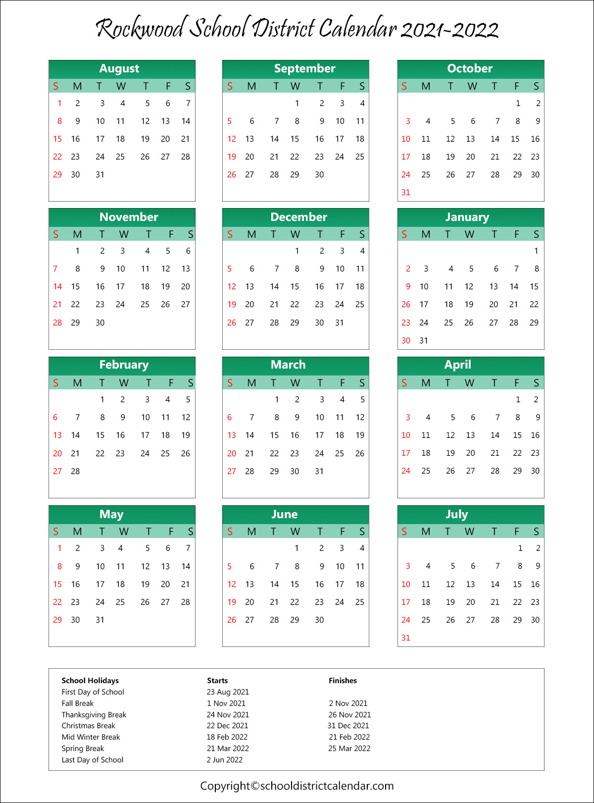 Rockwood School District Calendar Holidays 2021 2022