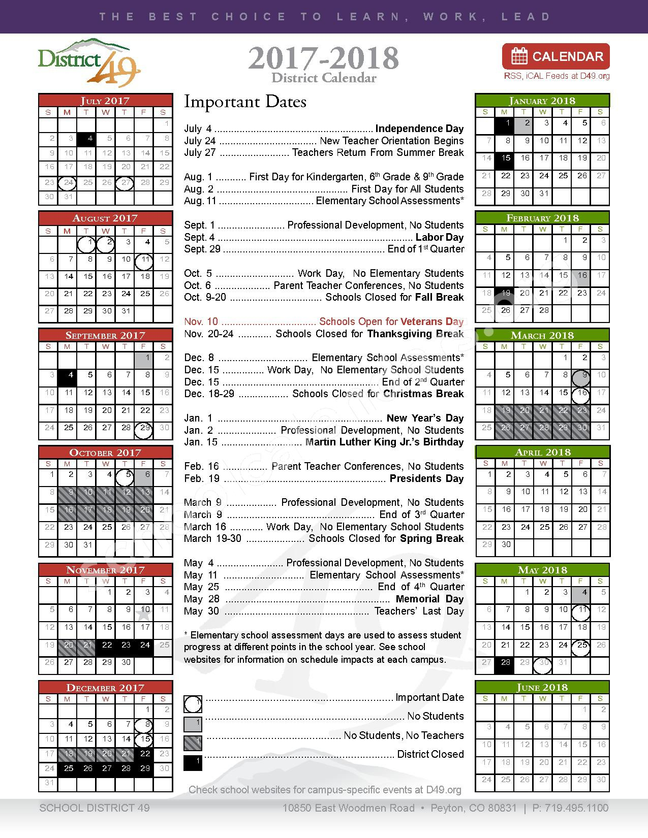 Rocky Mountain Classical Academy Calendars Colorado Springs CO