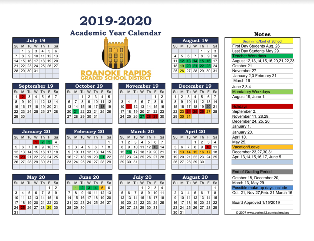 RRGSD Board Approves 2019 2020 School Calendar Roanoke Rapids Graded 