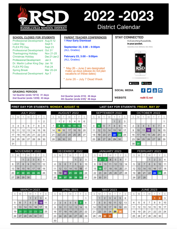 Russellville School District Calendar 2023 2024