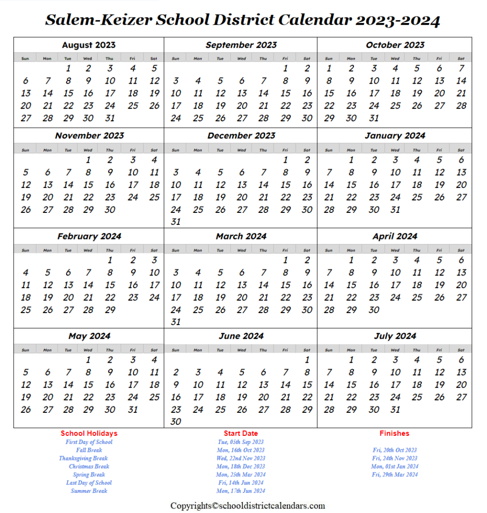 Salem Keizer School District 2023 2024 Calendar With Holiday