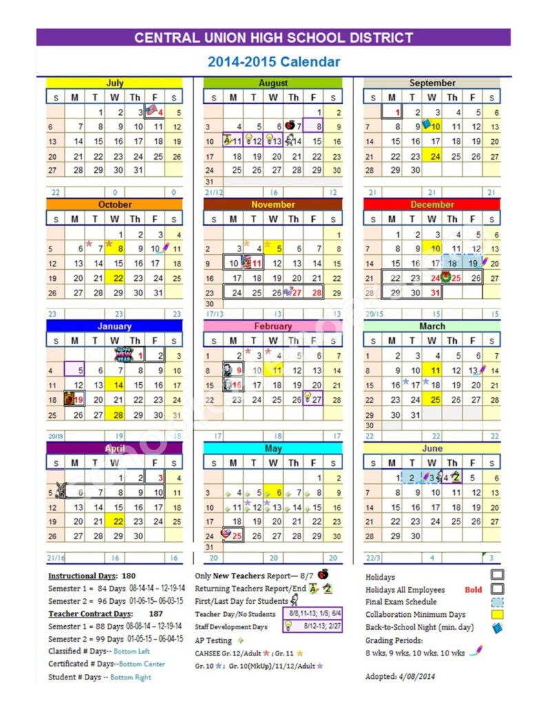 School Calendar 2014 2015 Central Union High School El Centro CA