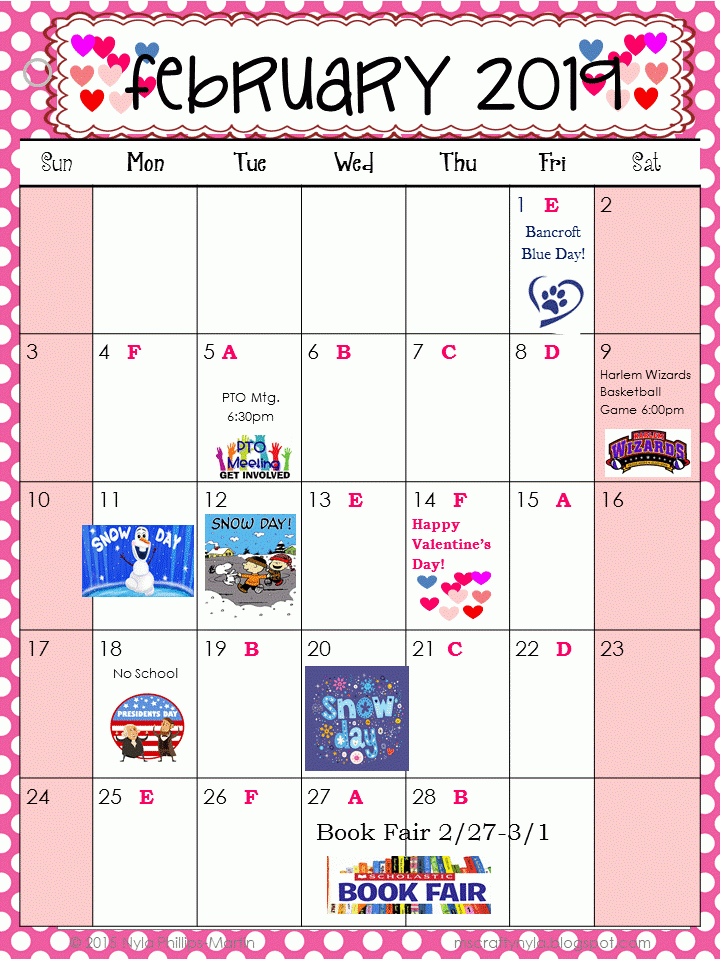 School Calendar Bancroft Elementary School