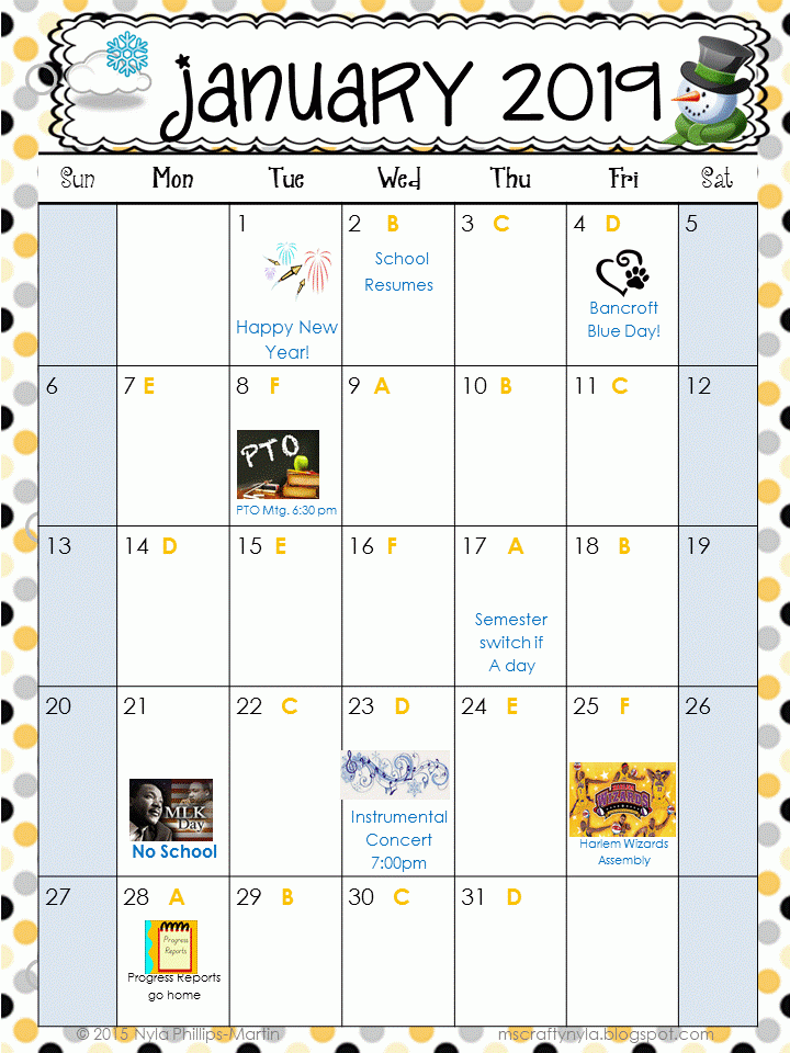 School Calendar Bancroft Elementary School