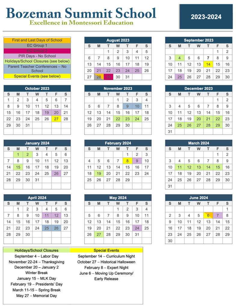 School Calendar Bozeman Summit School