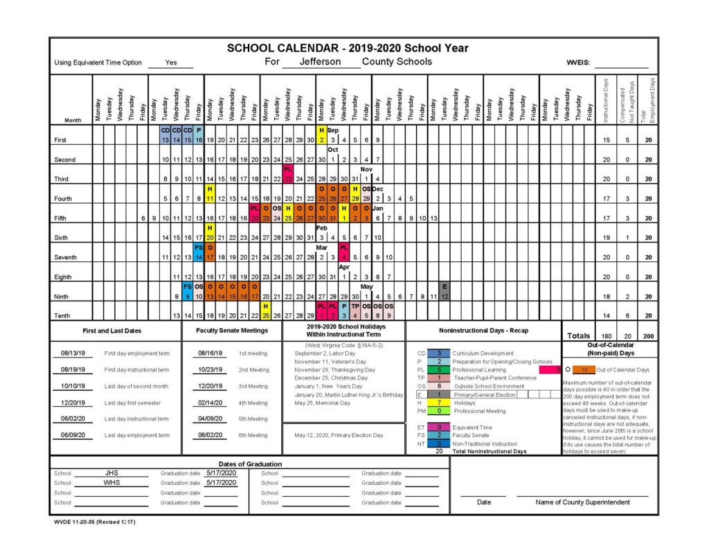 School Calendar Jefferson County Wv Working Calendar