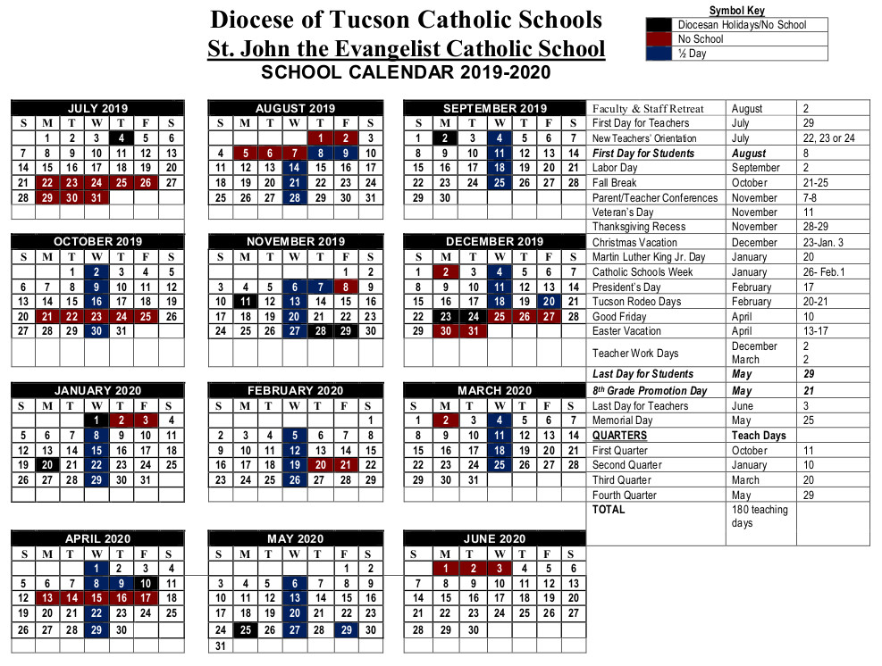 School Calendar St John The Evangelist Catholic School