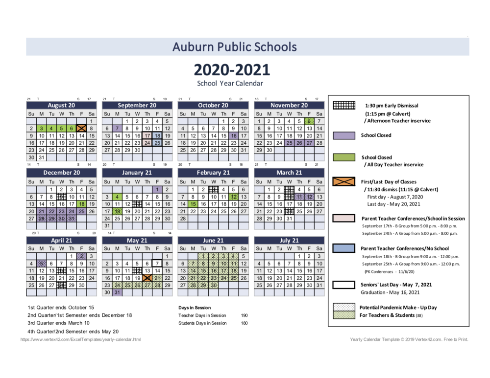 School Calendar Updated 12 14 2020 Auburn Public Schools