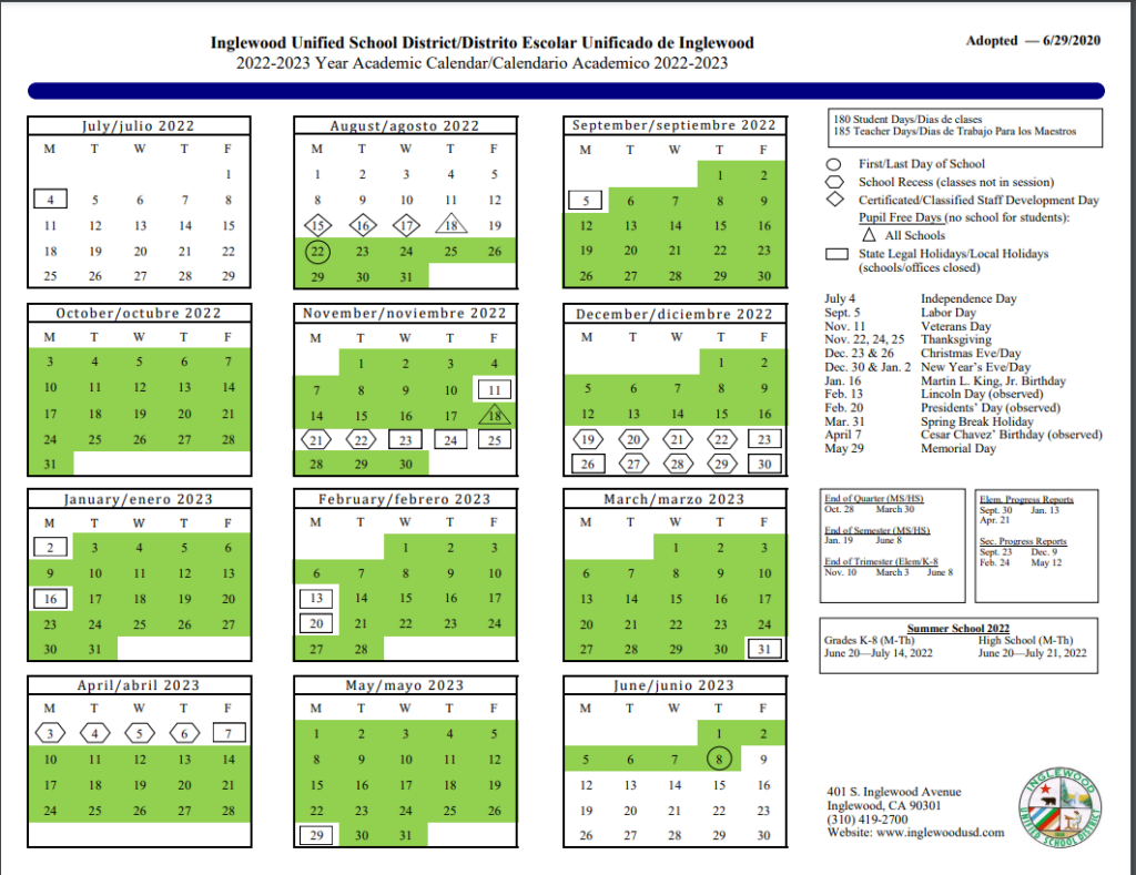 School Calendars About Us Inglewood Unified School District