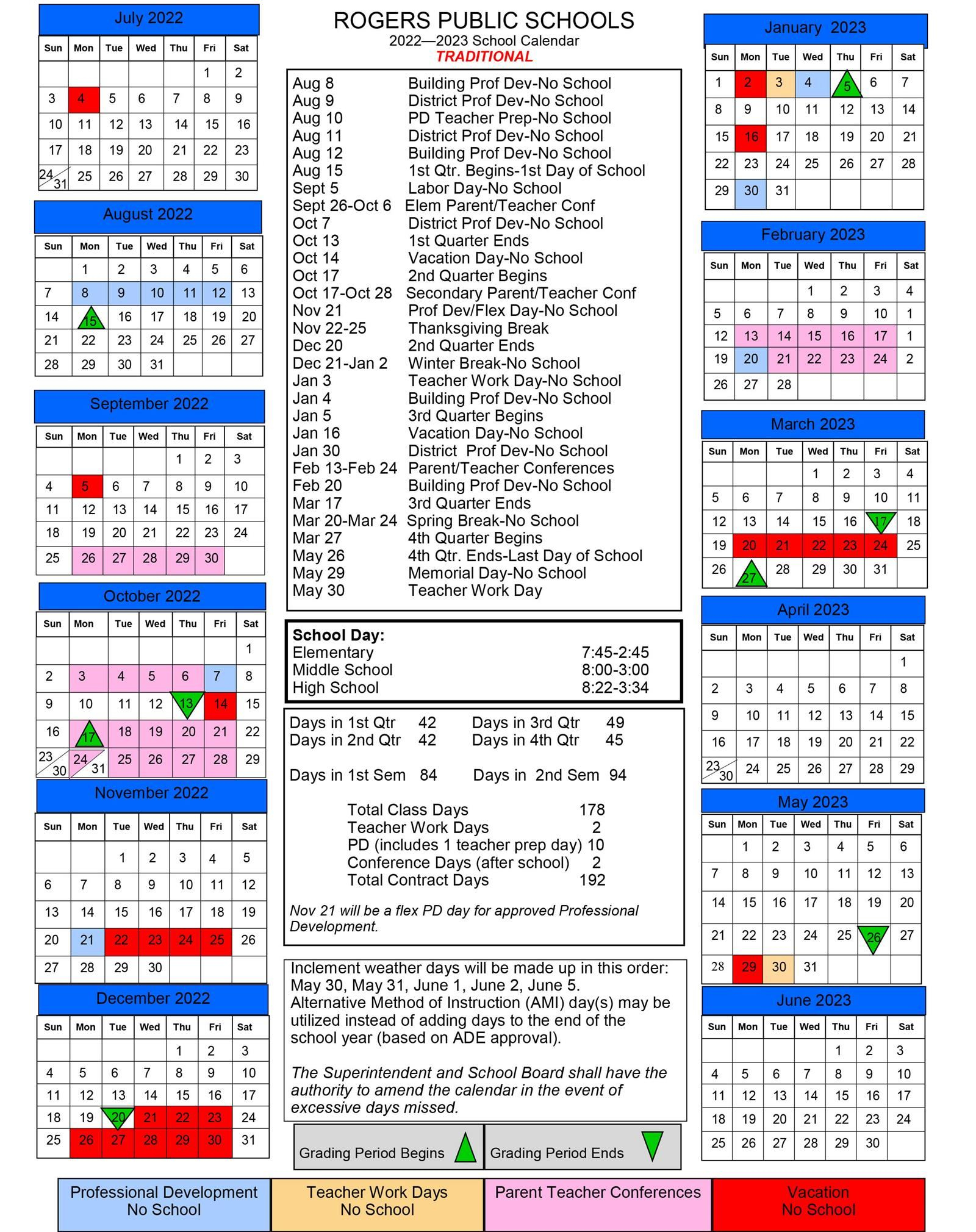 School Year Calendar Overview