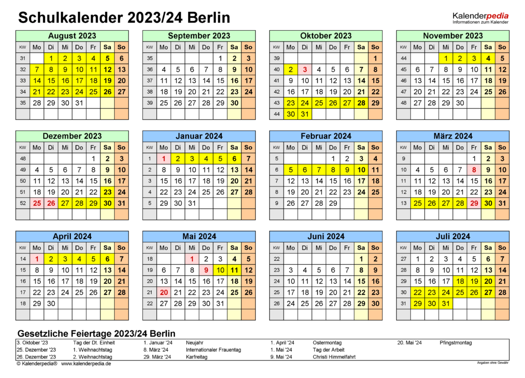 Schulkalender 2023 2024 Berlin F r PDF