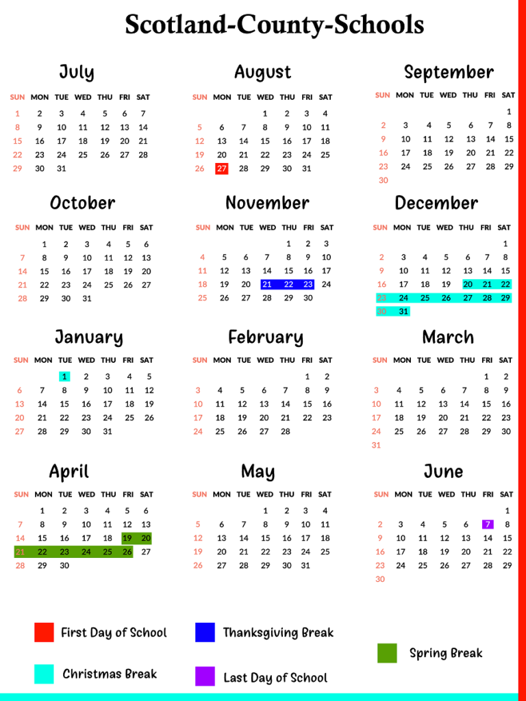 Scotland County School District Calendar School Calendar Calendar 