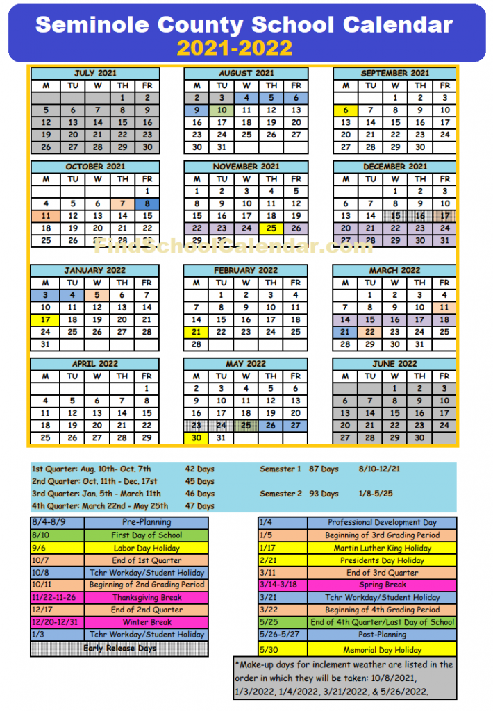 Seminole County School Calendar 2021 22 Holidays And Break Schedule