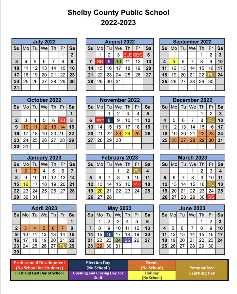 Shelby County Public Schools Calendar 2022 And 2023 PublicHolidays From 