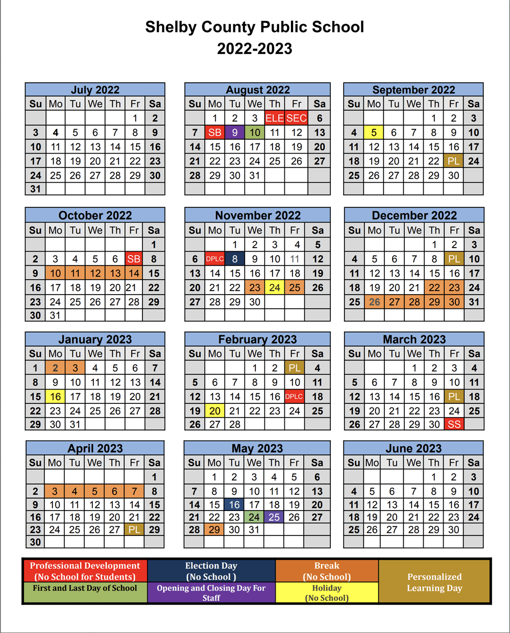 Shelby County Public Schools Calendar 2022 And 2023 PublicHolidays From