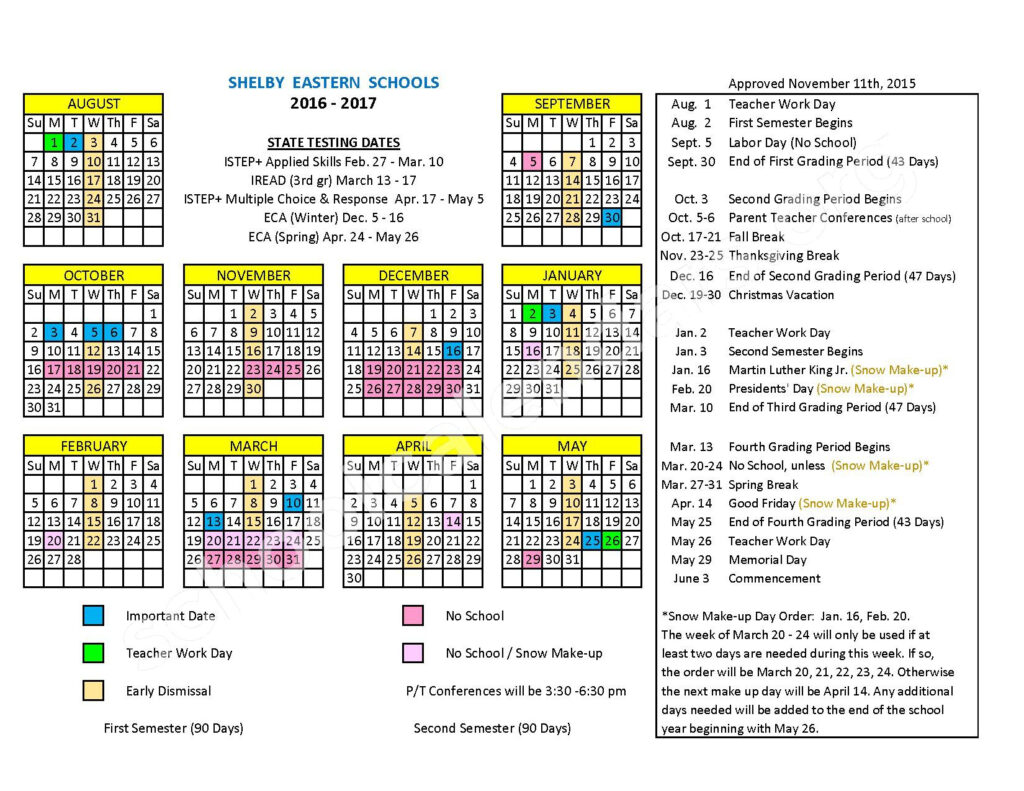 Shelby Eastern Schools Calendars Shelbyville IN