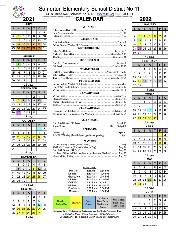 Somerton School District 11 Calendar 2023 2024