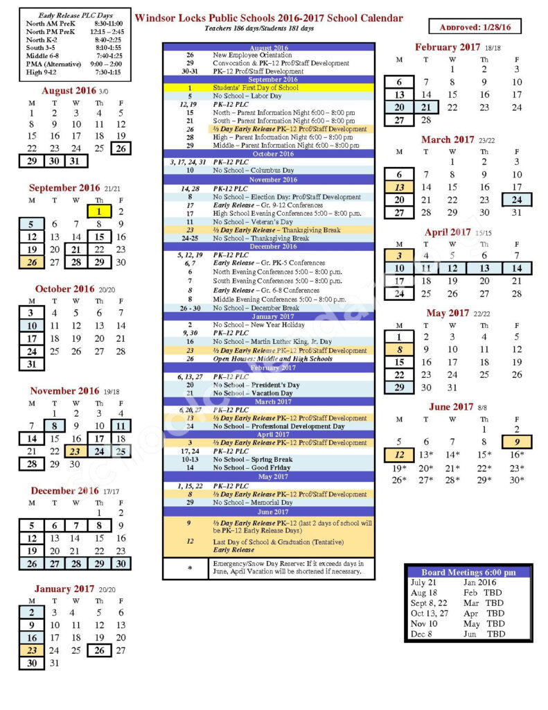 South Elementary School Calendars Windsor Locks CT