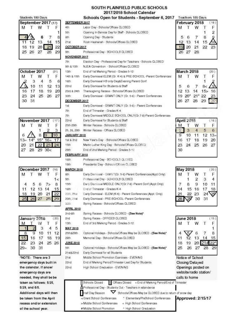 South Plainfield Public Schools Calendars South Plainfield NJ