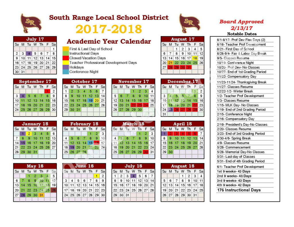 South Range High School Calendars Canfield OH