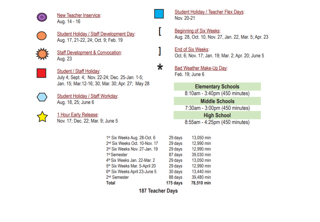 Southwest Elementary School District Instructional Calendar 