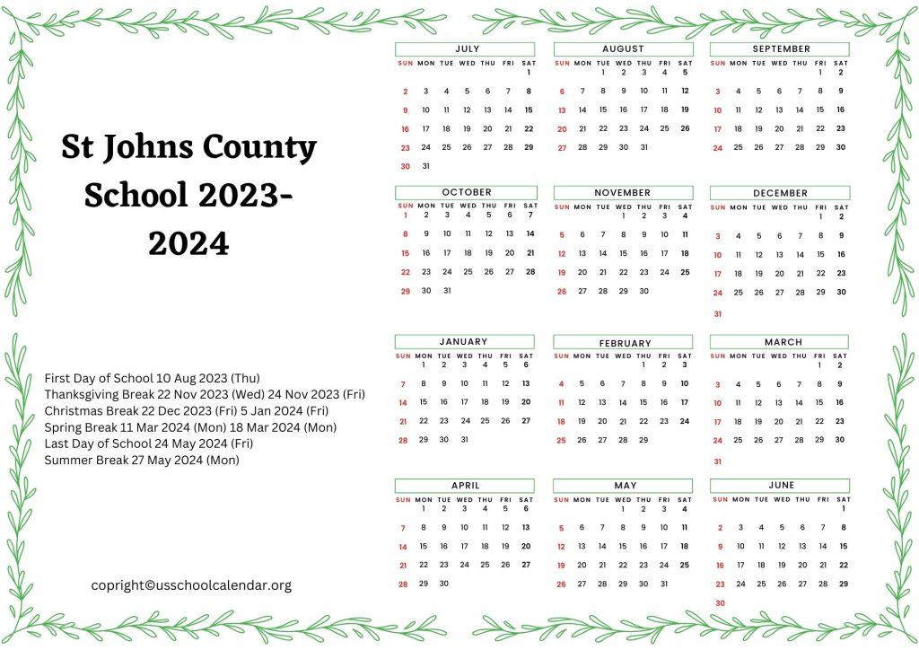 St Johns County School Calendar With Holidays 2023 2024